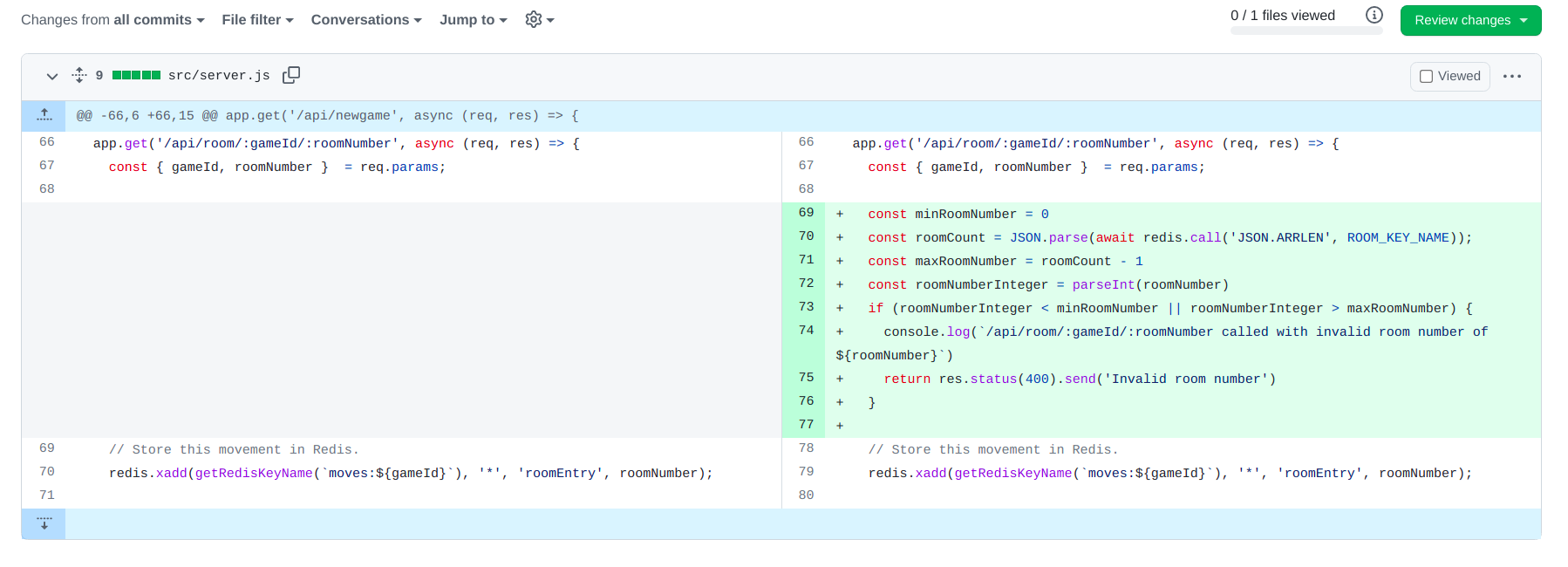 Screenshot of code changes in GitHub PR